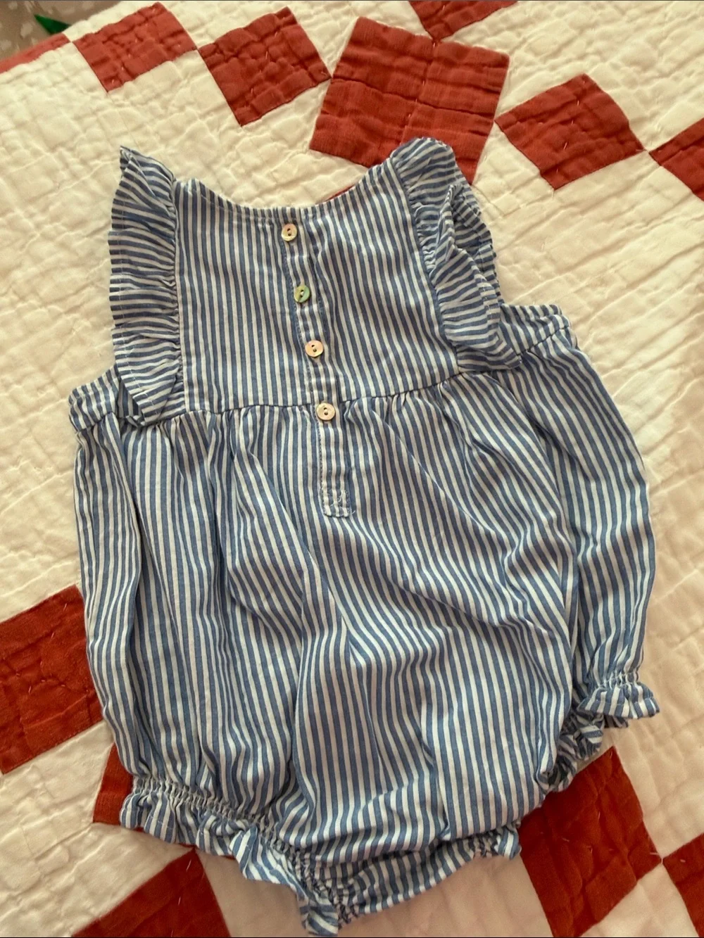 Petite Plume Blue Striped Baby Romper